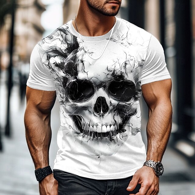 Men's Cool Skulls Flame T Shirt Short Sleeve T shirt 3D Print Crew Neck Shirt Exaggerated Designer Party Holiday Club White Summer Spring Clothing Apparel S M L XL XXL XXXL4