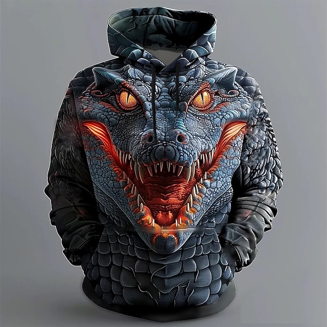  Homme Crocodile Sweats à Capuche Sweat-shirt Pardessus Sweat à capuche Col Ras du Cou Frais 3D effet Soirée Vêtement de rue Noir Cordon Automne Hiver Designer