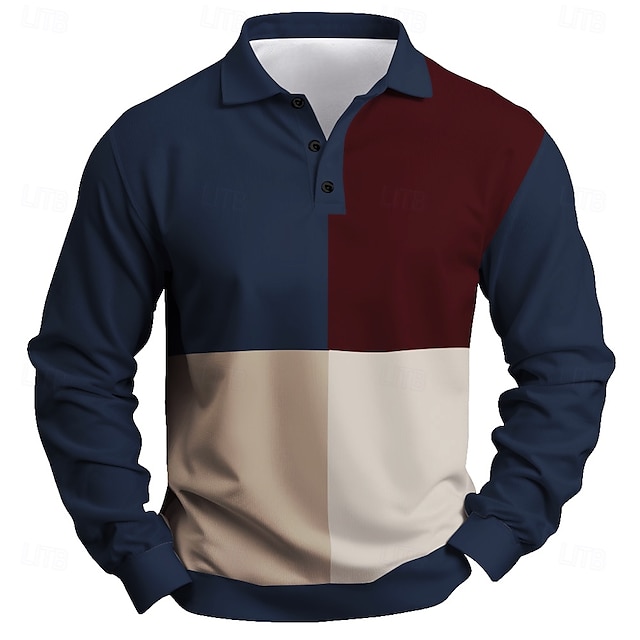  Homme Rayures Polo de rugby manche longue Polos Chemises à Col Occasionnel Extérieur Athleisure Impression 3D Printemps Automne Hiver Noir Marron Bleu de minuit