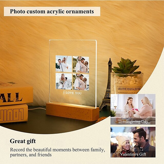 Personalized Acrylic Wooden Night Light Light Up Frame With Customized 