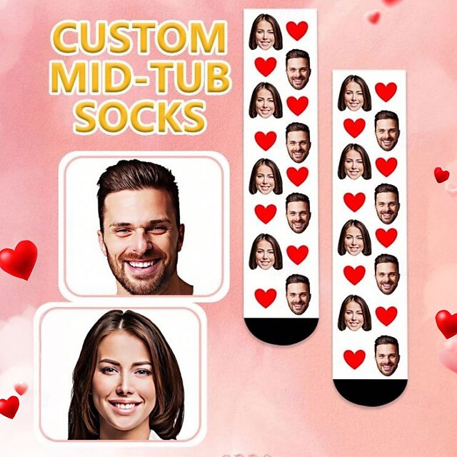  Personalized Face Socks, Custom Wedding Gift for Couple Photo Socks with Heart, Funny Crew Socks for Couple, Wedding's Gift, Birthday Gift, Christmas, Pets, Family, Graduation