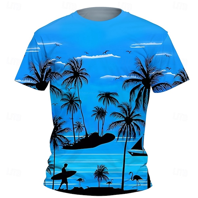  Dla chłopców 3D Graficzny Drzewo kokosowe Podkoszulek T-shirt Krótki rękaw Lato Wiosna Moda Podstawowy Dzieci 4-12 lat Półgolf Na zewnątrz Codzienny Regularny