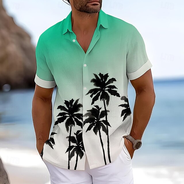 V.H.O. Chemise Hawaïenne Homme | Manches Courtes Imprimé Palmiers - Polyester - Style Vacances Plage