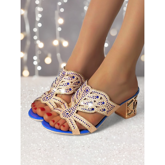  Sandalen mit Absatz und goldenen und grünen Strasssteinen verziert – glamouröse Abendschuhe für Damen
