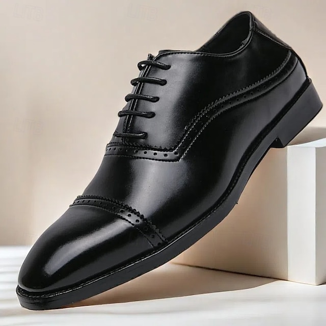  brune oxfordsko i imiteret læder til mænd – klassisk brogue-design med snørelukning til formelle forretnings- og bryllupsbegivenheder