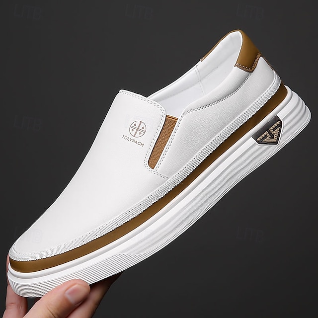  pánské bílé slip-on mokasíny – lehké boty z umělé kůže s polstrovanou podrážkou pro běžné i každodenní nošení