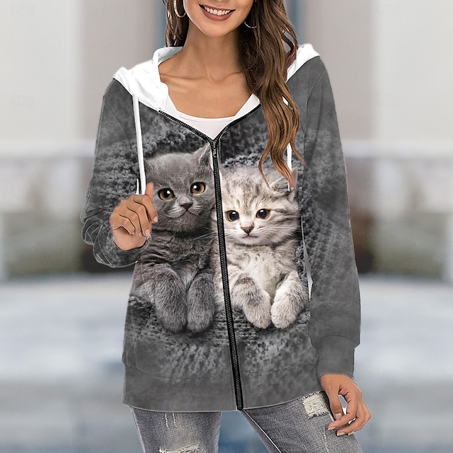  Sudadera con capucha y cremallera de gran tamaño para mujer, sudadera con capucha deportiva informal con cordón y cremallera en el bolsillo frontal, sudadera deportiva activa, sudadera con capucha de