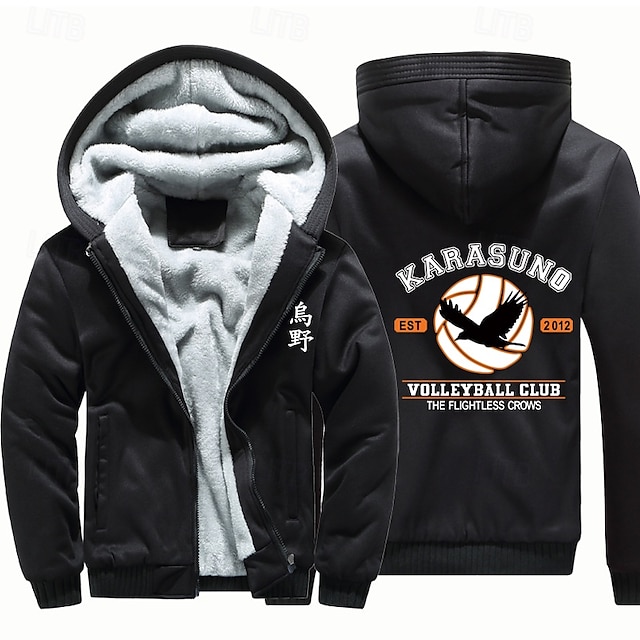  Haikyuu Hoodie Outerwear Sherpa Jacket Anime Graphic For Couple's Men's Women's Adults' Masquerade Hot Stamping Casual Daily