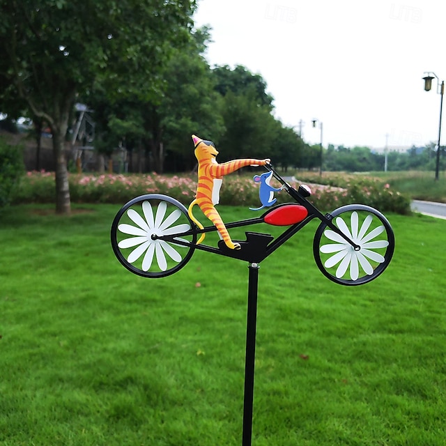  bicicleta metal viento spinner hierro forjado metal jardín decoración molino gato ratón motocicleta