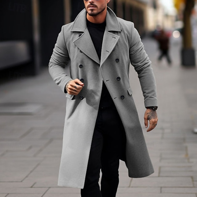  Herr Vinterkappa Peacoat Trenchcoat Utomhus Dagliga kläder Höst vinter Polyester Vindtät jacka Ytterkläder Kläder Mode Streetwear Slät Nedvikt Öppen front
