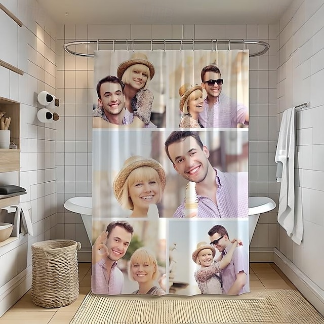  Personalized Photo Shower Curtain with 12 Hooks- Custom Wedding Gift for Couple Wedding Gift Bathroom Decor Fabric Waterproof Washable Upload Your Image Photo Picture for Bathroom Hotel