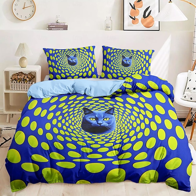  Set copripiumino in cotone 100% linee fluide modello gatto set consolatore morbido set biancheria da letto di lusso in 3 pezzi decorazioni per la casa regalo biancheria da letto crepuscolare re