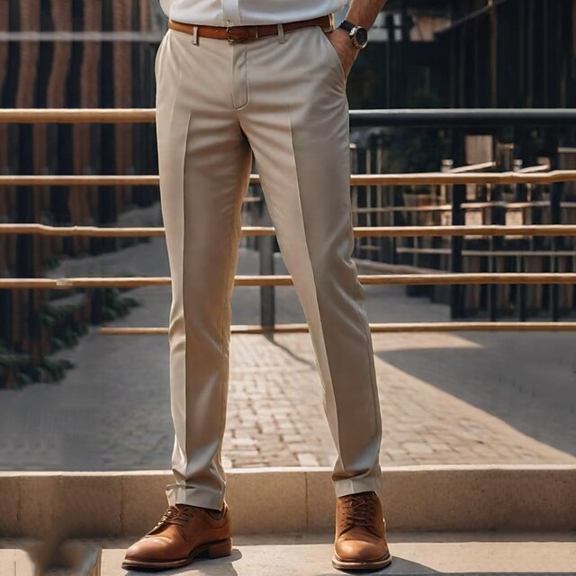 Men's Graduation Dress Pants Trousers Chinos Buttons Pocket Plain Comfort Formal Party Work Fashion Classic Style Black Khaki Micro-elastic3