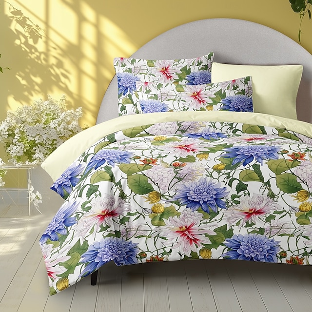  100% Cotton Duvet Cover Set Floral Pattern Comforter Set Soft 3-Piece Luxury Bedding Set Home Decor Dusk Bedding Gift King Queen Full Size
