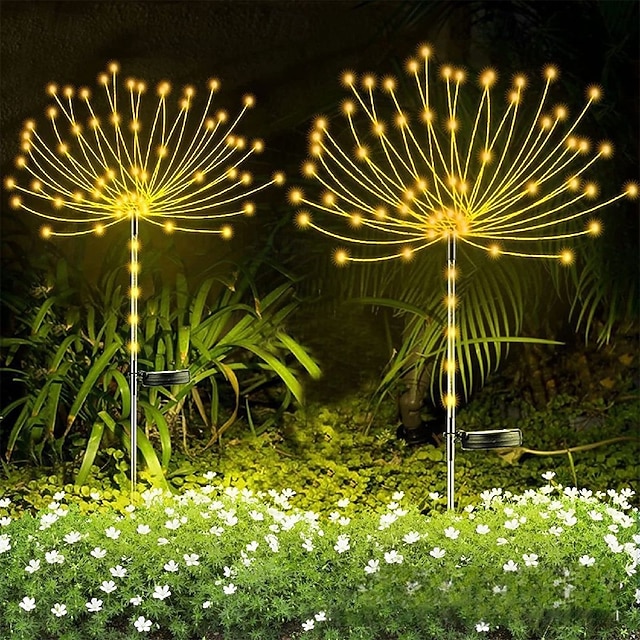 2 stk utendørs solfyrverkeri jordplugg i lys 90led perler gårdsplass hage plen sti festival bryllup atmosfære dekorativt lys
