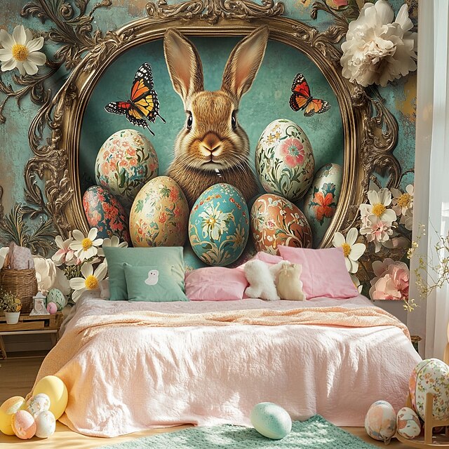  Hanging Tapestry Eggs Bunny Wall Art Large Tapestry Mural Decor Photograph Backdrop Blanket Curtain Home Bedroom Living Room Decoration