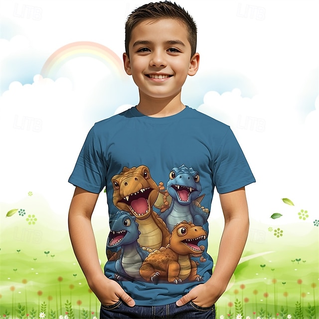  Fiú 3D Grafika Dinoszaurus Póló Rövid ujjú Nyár Tavasz Divat Alap Gyerekek 4-12 év Terített nyak Szabadtéri Hétköznapi Napi Normál