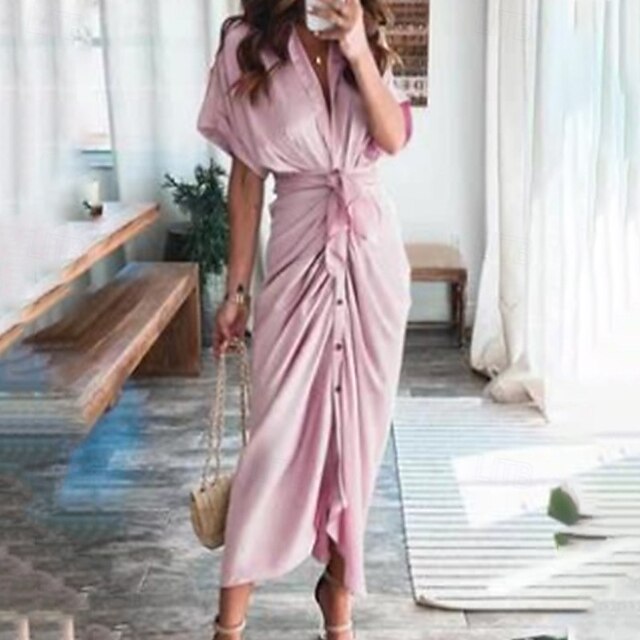 Women's Long Dress Maxi Dress Shirt Dress Casual Dress Summer Dress Stylish Sexy Vacation Daily Date Regular Fit Floral Graphic Short Sleeve Lapel Black Pink Red Blue Summer Spring4