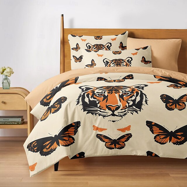  Butterfly and Tiger Pattern Duvet Cover Set Set Soft 3-Piece Luxury Cotton Bedding Set Home Decor Gift Twin Full King Queen Size Duvet Cover