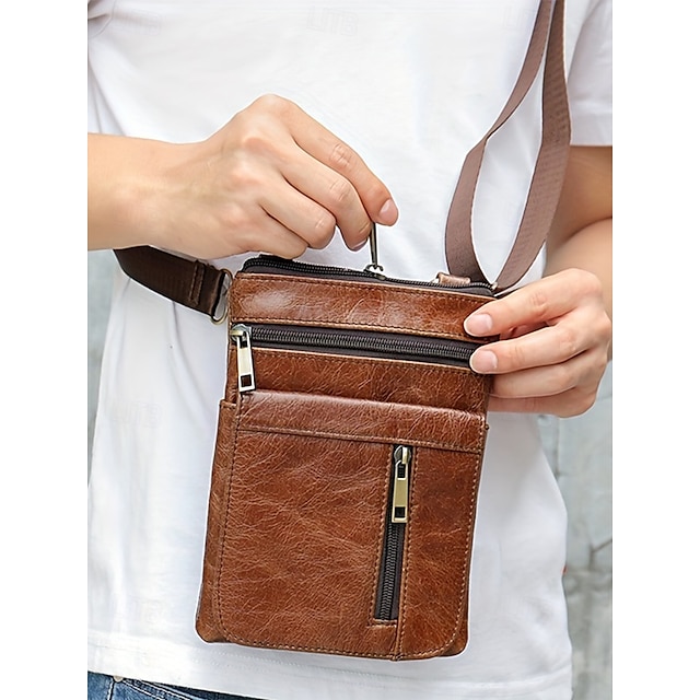  męska skórzana torba typu crossbody w stylu vintage w kolorze brązowym – wielokieszeniowa torba na ramię do podróży, pracy i codziennego użytku, kolor czarny, brązowy, kawa