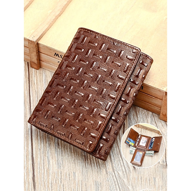  rfid-blokkerende lommebok i ekte skinn for menn – trifold-design med kortspor, ID-vindu og kontantrom, stilig og sikker for daglig bruk eller gaver mørkebrun svart brun