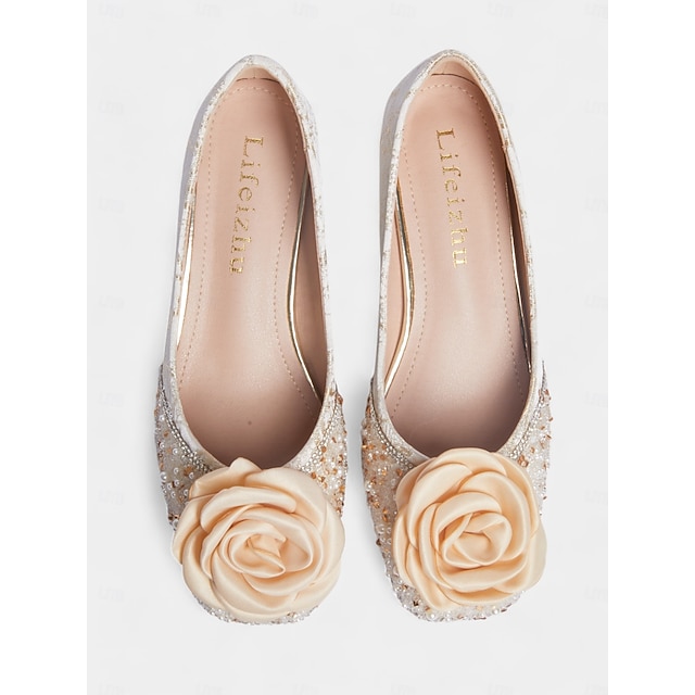  White Glitter Pumps with Floral Appliqué – Elegant Women's Wedding Shoes