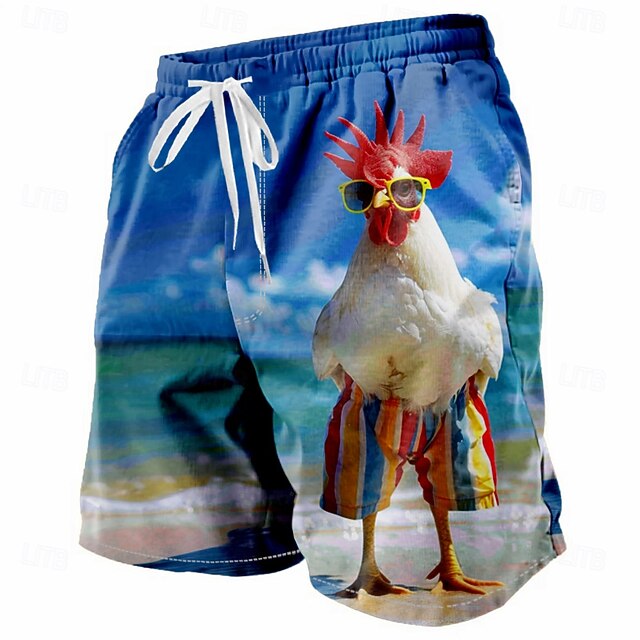 Men's Animal Rooster Funny Swim Trunks Swim Shorts Board Shorts Mid Waist Streetwear Hawaiian Casual Daily Holiday Pocket Drawstring Elastic Waist Designer Clothing Apparel4