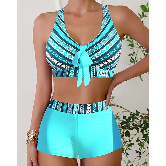  Femme Tankini Maillot De Bain Deux Pièces Col en V Maillots de Bain Maillots de Bain Noir Bleu Respirable Séchage rapide Poids Léger Sans Manches - Natation Surf Plage Eté Printemps Grande Taille