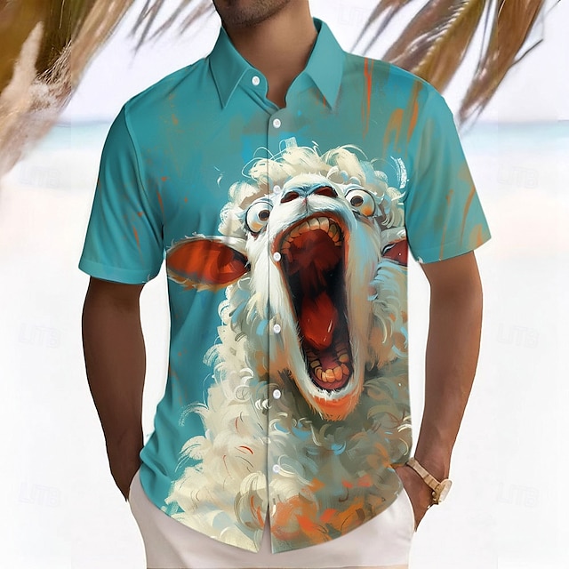  Homme Mouton Chemise Chemise boutonnée Manche Courte Marrant Eté Printemps Col rabattu Boutonner Bleu Vert