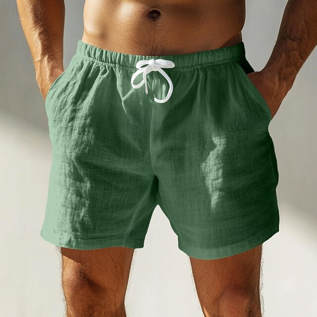  Homens Calção Shorts de linho Shorts de verão Shorts de praia Com Cordão Bolsos Cintura elástica Tecido Conforto Respirável Curto Casa Ioga Diário Moda Estilo Clássico Preto Branco