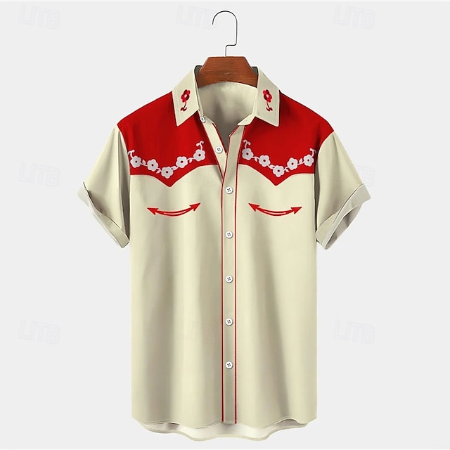  Herren Farbblock Westernhemd Knopfhemd Cowboy-Shirt Kurzarm Modisch Strassenmode Designer Outdoor Täglich Festtage Sommer Frühling Umlegekragen Bedruckt Button-Down Weiß Gelb Hellgrün Rosa Schwarz
