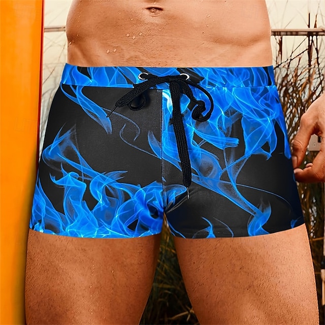  Homens Calção Justo de Natação Shorts de Natação Roupa de Banho Calças Com Cordão Natação Surfe Praia Esportes Aquáticos Estampado Verão Primavera