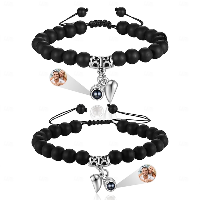  Ett Par Anpassade Eleganta Pararmband Anpassad Bröllopsgåva för Par Inbäddade med Projektionsstenar. Armbanden Har Magnetiska Stenar som Gör att De Kan Foga Samman