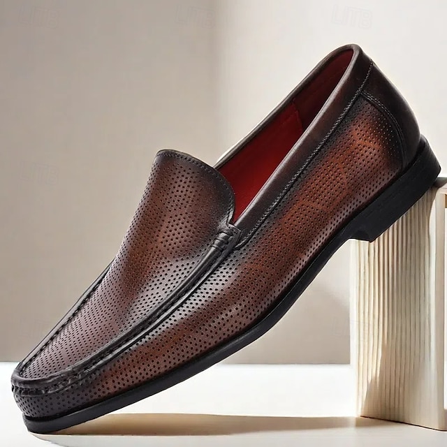  Mocassins en cuir de vachette perforé de qualité supérieure pour hommes - chaussures à enfiler respirantes pour les affaires et les loisirs