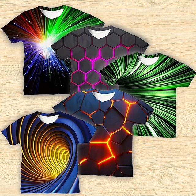 Multipack 5st Pojkar Rund hals Kort ärm Färgglad T-shirt Grafisk Semester Dagliga kläder Polyester Vår & sommar