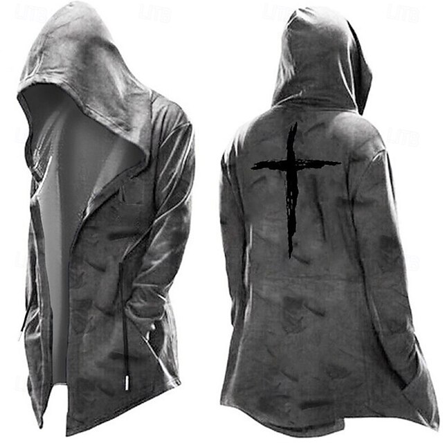 Gray Cross Print Hooded Top
