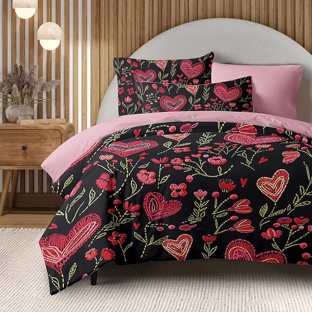 Heart Pattern Duvet Cover Set Set Soft 3-Piece Luxury Cotton Bedding Set Home Decor Gift Twin Full King Queen Size Duvet Cover 15