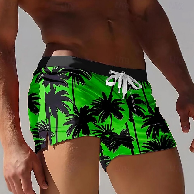  Herre Kokosnøttre Tropiske planter Badeshorts Surfeshorts Medium Midje 3D-trykk Hawaiisk Surfing Ferie Strand Snorer med mesh fôr Elastisk midje Designer Klær