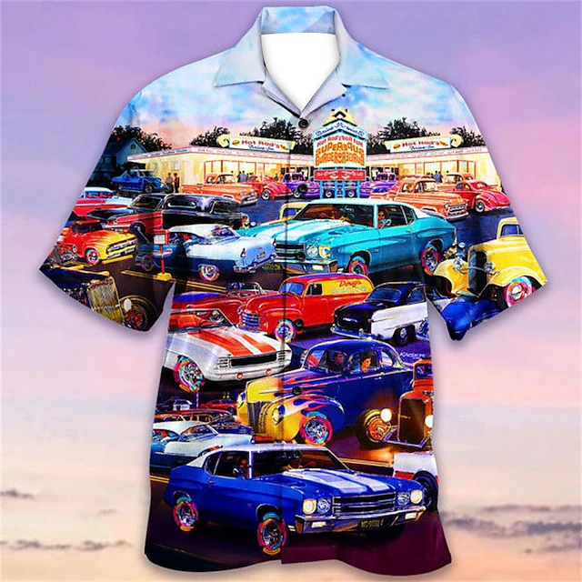 Men's Car Shirt Summer Hawaiian Shirt Aloha Shirt Shirt Turndown Fashion Designer Casual Outdoor Street Casual Yellow Red Purple S M L 7