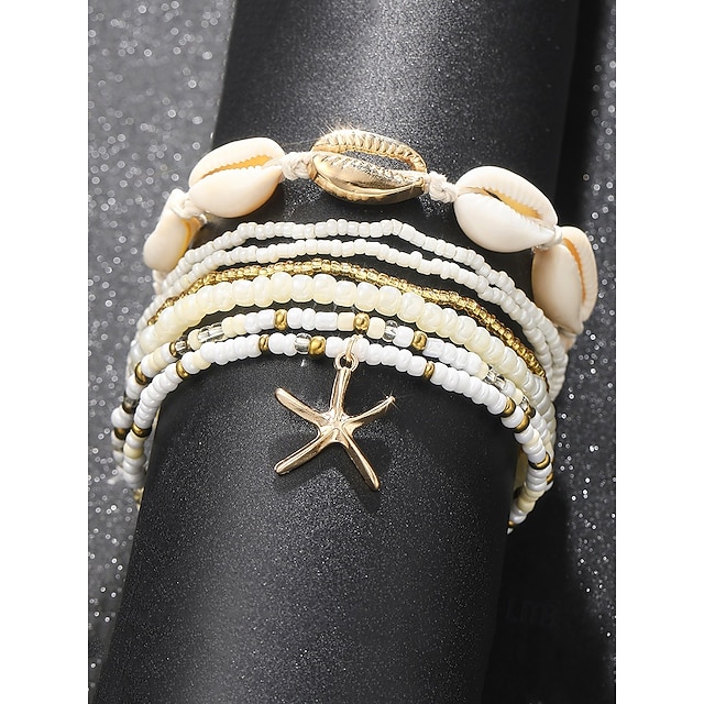 Cavigliere Estive Da Spiaggia Per Donna, Set Da 3 Pezzi, Con Perline Boho, Conchiglie E Stelle Marine, Regolabili, Impermeabili, Accessori Vacanze Mare - copertina