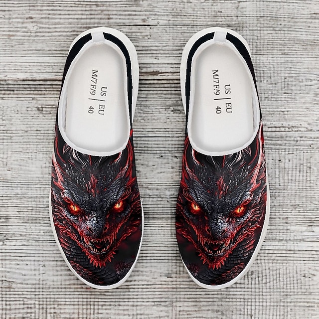  ανδρικά slip-on αθλητικά παπούτσια με στάμπα κόκκινου δράκου – ελαφριά και αναπνεύσιμα casual παπούτσια για περπάτημα, σπορ και υπαίθριες δραστηριότητες