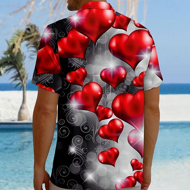 Valentine's Day Men's Heart LOVE Gradient Color Shirt Button Up Shirt