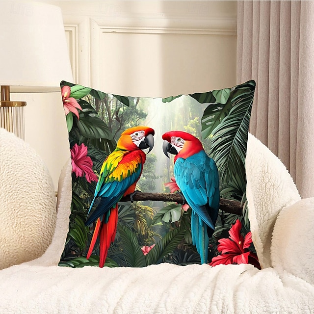  Capa de almofada decorativa de pássaros tropicais 1 peça, capa de almofada quadrada macia, fronha para quarto, sala de estar, sofá, cadeira