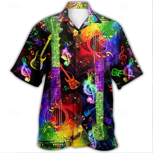 Men's Boardmasters Music Guitar Shirt Summer Hawaiian Shirt Button Up Shirt Short Sleeves Tropical Fashion Streetwear Street Casual Daily Summer Spring Turndown Print Button-Down Yellow Army Green 10