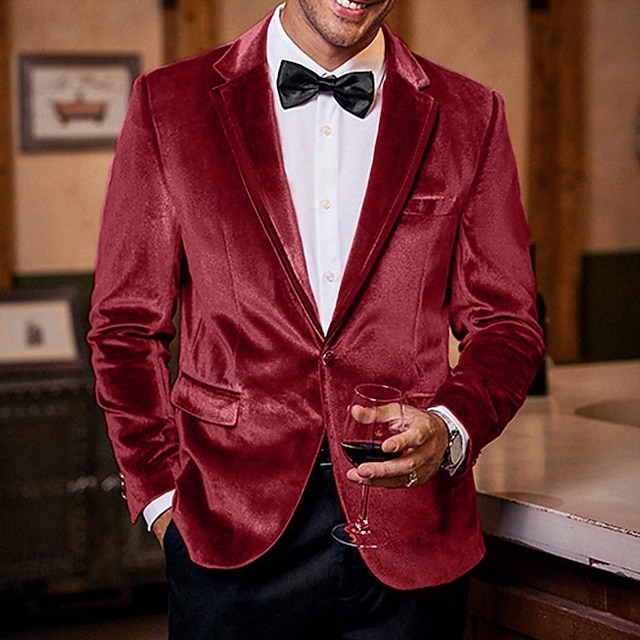  Herren Blazer Samtblazer Geschäft Cocktailparty Hochzeitsfeier Mode Lässig Frühling & Herbst Polyester Einfarbig Tasche Knöpfe Bequem Einreihig Blazer Schwarz Rote Blau Purpur