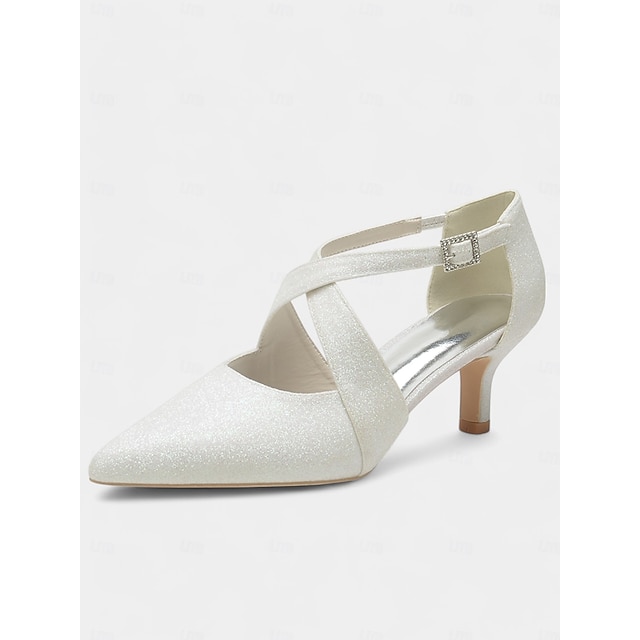  Escarpins à talons aiguilles blancs à brides croisées et boucle en strass – chaussures élégantes pour femmes pour événements formels