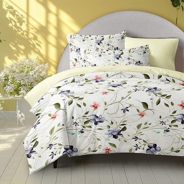  100% Cotton Duvet Cover Set Floral Pattern Comforter Set Soft 3-Piece Luxury Bedding Set Home Decor Dusk Bedding Gift King Queen Full Size