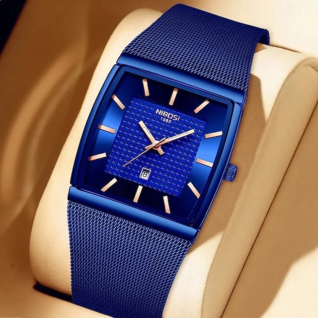  NIBOSI Blue Square Mens Watches Top Brand Luxury Quartz Watch Men Slim Waterproof Male Wristwatch Men Relogio Masculino 2376
