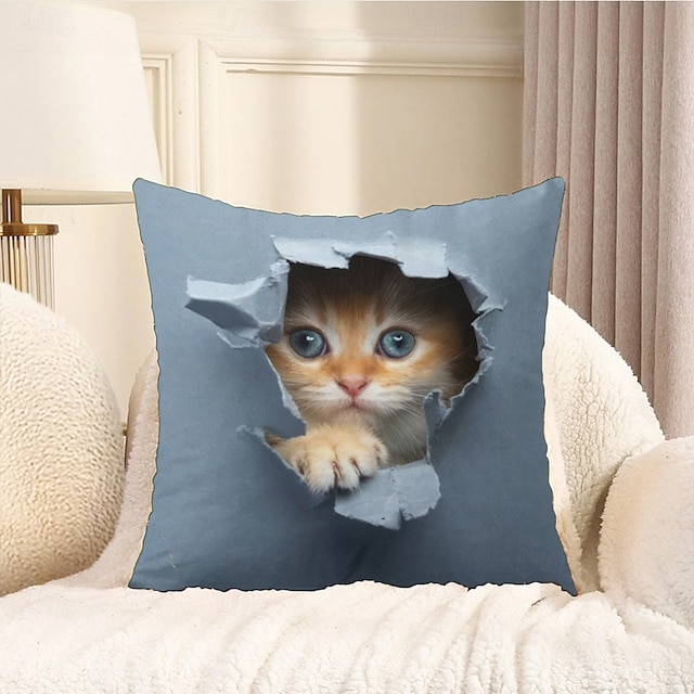  dekorativt kuddfodral söt kattunge peekaboo grafisk 1 st mjukt fyrkantigt kuddfodral örngott för sovrum vardagsrum soffa soffstol