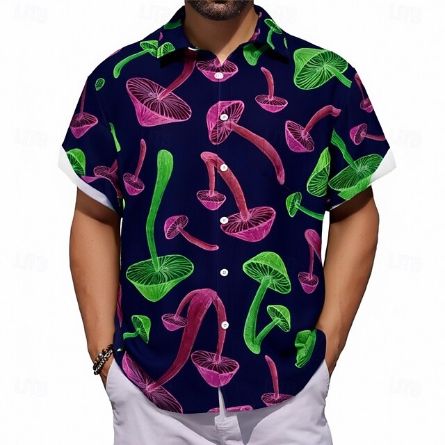 Men's Mushroom Shirt Button Up Shirt Short Sleeve Abstract Hippie Casual Summer Spring Turndown Button Up Pocket Purple4